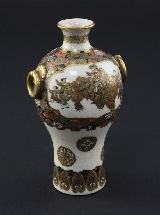 A Japanese Satsuma pottery small baluster vase, Meiji period, 12.3cm.